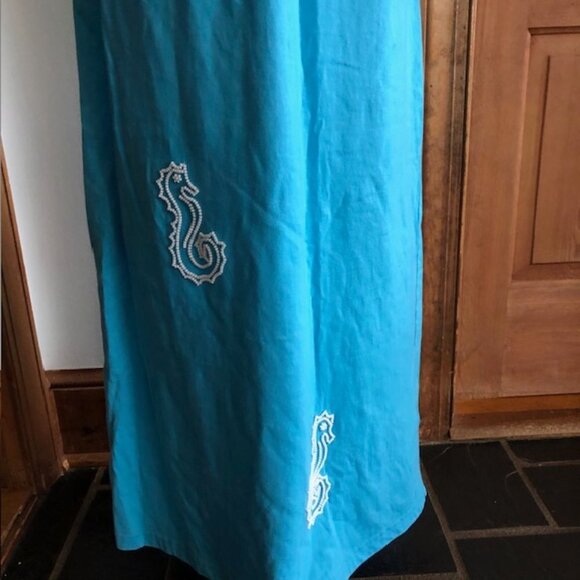 SUSAN BRISTOL Beaded Seahorse Turquoise Sleeveless Maxi Dress Vintage M - Picture 5 of 15